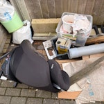 Wood, Broken household items Old wood, baby car seat, broken lawn mower, post concrete (unusable), some broken house hold items like broken TVs RG5 - removed for £130