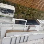 2x Ikea cupboards + storage 2x dismantled MDF flat pack Ikea cupboards/drawers, & 3x small kitchen storage units. Black Box in photo not included in collection request. N7 - removed for £65