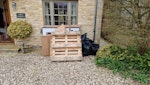 Wooden pallet & other rubbish Wooden pallet, cardboard boxes, trash bags, and other solar install rubbish GL54 - removed for £88