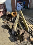 Rubble and concrete posts Rubble from old cement/sand rendering, concrete fence posts and few concrete post bases, and few old bricks. BS24 - removed for £136