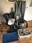 Some small items A basket of small ceramic pots/plates, 2 bike wheels, a flatpack bookcase, a flatpack computer desk, a plastic box full of coathangers, a small metal bin, a tall fan, a couple of folding clothes stands, a printer, a pair of crutches, a bike clamp stand, an ironing board, a very small suitcase, a chair TW7 - removed for £57