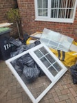 Kitchen renovation 19 rubble sacks of tiles. 
Hippo bag of wooden kitchen units.
8 rubble sacks of plasterboard.
1 white ton bag of plasterboard (has been kept dry).
UPVC window and glass.
Kitchen sink. PO7 - removed for £564