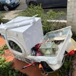 tumble dryer & misc waste Tumble dryer, large plastic box, garden hurricane lamp (reusable), large metal trug (reusable) & misc bits TW1 - removed for £70