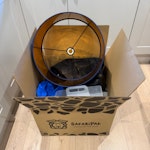 small-medium box miscellaneous Coat hangers, lamp shade, laptop stand, bag, plastic containers, barbell locks, lamps x 2 SW11 - removed for £41