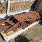 Mix Wood from Wardrobe & Table A mixture of wood from a old wardrobe and garden table and chairs (the dark wood). Longest bit of wood measures around 7ft long. DA3 - removed for £71
