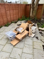 boxes and cat stuff collected by T's Waste Removal