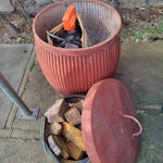 Bucket of rubble and metal bin Bin holds a broken, possibly repairable, manual pressure sprayer. NW1 - removed for £57