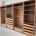 Quadruple, open wardrobe. Quadruple, open wardrobe with drawers, needs to be detached from the wall/floor, total length is circa 375cm heights 235cm, good conditions, could be easily reused. Please quote including labour. SE13 - removed for £195