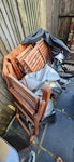 Garden decking, garden set bbq Garden decking, garden furniture with wooden table and six chairs, gas bbq set. BBQ needs cleaning but fully functioning, furniture also still usable but not in great condition. SW19 - removed for £104