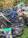 Clearance moving after 10 year Moving home after 10 years, shed clearance, broken bicycles, bags of old blankets, broken garden pots and light stakes, around 8 black bags of rubbish, broken ironing board, two small side tables with basket drawers, 3 small coffee tables, broken coffee machine, old toys, old cushions and two broken drawers, two broken xboxes TW2 - removed for £214
