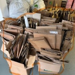 Recyclable Boxes + White Bags Organised cardboard recyclable boxes, and about 15 very large white general waste filled with loose paper, tins, and plastic bags (no food waste in these bags). SA1 - removed for £156