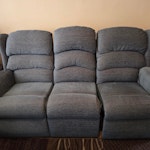 3 seater power recliner sofa 3 seater power recliner that seperates into 3 parts. Still actually working apart from usb port on right hand side and in good condition. Cannot sell as hsl only put 1 fire label on underside but charities want all 3 pieces labelled. E15 - removed for £130