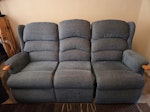 3 seater power recliner sofa 3 seater power recliner that seperates into 3 parts. Still actually working apart from usb port on right hand side and in good condition. Cannot sell as hsl only put 1 fire label on underside but charities want all 3 pieces labelled. E15 - removed for £130