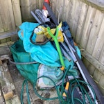 Lawn mower and garden waste Old lawnmower and strimmer. Old bits of wood. Old paddling pool and a garden umbrella GL53 - removed for £180