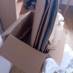 bookcase, cardboard, misc one bookcase, one box of cardboard, plastic bin (empty), fleece blanket, heater. SE25 - removed for £100