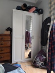 Wardrobe, bin w garden waste Kitchen bin full of garden waste (leaves, branches pruned) plus IKEA wardrobe which needs dismantling and taking from the bedroom SE22 - removed for £104