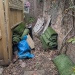 Light fake grass, garden waste Fake grass and under grass membrane. Garden waste bags x 8 TW1 - removed for £130