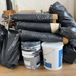 misc 2mx1.2mx0.9m + mattress Old kitchen cupboards + flexible flooring + cloth covers + general waste + double mattress NW1 - removed for £214