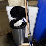 Bin and white board Bin white board and a broom M19 - removed for £29