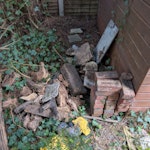 Branches, styrofoam, bricks Branches and bamboo.
Bricks.
Styrofoam.
Toy digger.
3 black bin bags with household waste. GU47 - removed for £177