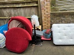 Cuddlechair, mattress, etc Listing again due to mistake. Single mattress, cuddle chair, tv stand, night stand, broken fan and other random rubbish. It’s all in the photo :-) BN3 - removed for £156