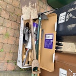 old garden tools and hoover broken garden tools, a broken Dyson, the cardboard box from it’s replacement SE13 - removed for £50