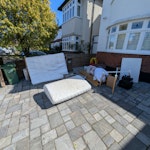 2 mattresses, bed frame, etc Ready to collect.
2 mattresses. 1 bed frame (collapsed with all screws bagged). 1 table (collapsed with screws bagged). 1 Cot (collapsed). 1 small rug. 1 kids toy car. 1 small mirror. 1 small speaker set. Small pile of stone tiles (~40 tiles). Duvet and pillows. Pile of recycling (mainly cardboard and plastic).
All reusable and in good condition. SE22 - removed for £169