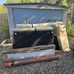 household and home waste sofa no cushions, various bits of wood and small cabinets , glass and double glazing no frames.
plasterboard peices , carpet ends rolled up, terracotta pipes that are fairly heavy, PLEASE SEE PICTURES FOR ACCURATE AMOUNT AND ITEMS. 6 to 8 yard skips worth due to sofa otherwise rest of waste would fit in 6 yard skip. CM9 - removed for £200