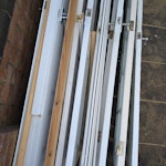 11 internal wooden doors 11 internal doors which includes 4 with glass panels. have been outside so probably no longer ususable NR7 - removed for £117