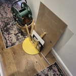 random household rubbish broken table, picture frame board/perspex, plant pot, hosepipe reel, aqua board tiles SE23 - removed for £36