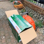lawn mower 20 year old flymo (working) and cardboard and plastic waste SE13 - removed for £36