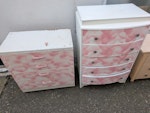 5 bits of furniture 1x 2 seater sofa brown and caramel cushions
2x chest of drawers white and pink clouds
2x bedside cabinets light wood colour with doors on the front
Has been put outside front door but inside front gate of property, front gate can be accessed with ease. CT1 - removed for £143