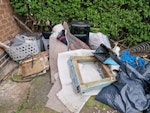 Various garden rubbish, carpet Carpets/rugs, bits of wood, 7-8 bags of garden rubbish, dog bed(fabric), bits of metal, garden hose, 2 boxes of crockery,plastic drawers. B37 - removed for £177