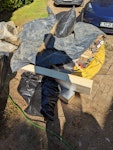 hippobag of build waste A hippobag of builders waste leftovers from building a garden room. consists of bar insulation offcuts timber, general rubbish, chopped tree branches and leaves. No rubble or soil. GU34 - removed for £271