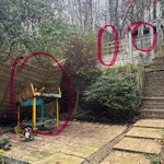 Collapsed Fence and Shed Items to clear (as per photo):
* Collapsed wooden fence panels on sloped garden
* Old broken shed at top level
* Rusted old BBQ trolley (if you take metal too) S9 - removed for £200