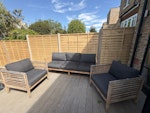 Garden furniture set! 3 piece Garden furniture set. Just needs a bit of love and will be great and def resellable. Cushions good too. SW4 - removed for £104