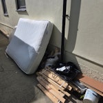 Diy and mattress Double Mattress, broken up bed frame,
Old laminate flooring, and some kitchen worktop. Also some general diy rubbish BR2 - removed for £104