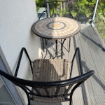 round table, 2 chairs small outdoor round table with 2 chairs. it has been left outside for a while and it’s a bit rusty. It can be reused. SL6 - removed for £70