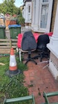 4 small single items small table and two small chairs and small metal bin and a gas fired BBQ SE2 - removed for £67