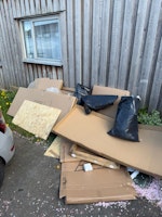 Card packaging, 3 bags debris collected by Teds Waste Services