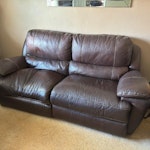A 3 seater leather sofa We have a leather electric recliner 3 seater sofa.
They are very solid and heavy.
One cushion has moved and misshapen.
Sofa has signs of wear and tear plus scratches. WD3 - removed for £117