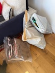 5 bags + window curtain 4 normal-sized trash bags and one small one + old window curtain. W11 - removed for £117