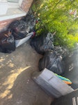 Bags of rubbish and ottoman 3 large size black bags 
3 regular black bags 
1 ottoman (with a few used milkshake containers) 
Grey storage bag with children foam mats and a roll out mat CR7 - removed for £91