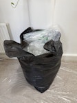 Cardboard polystyrene plastic Packaging cardboard, a bit of polystyrene packaging, one small wooden pallet, some small cupboard fronts and 1 bag of packaging plastic W3 - removed for £95