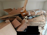Cardboard boxes and old carpet Cardboard moving boxes and cardboard IKEA boxes in the shed. Most are already flattened, but we will flatten the remainder and leave all out front ahead of collection. (First two images are different angles).
Also have a brown bin which contains an old carpet, along with some garden waste. E17 - removed for £156