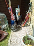 Old electricals and bits Microwave, 2 grass trimmers, 1 household steam cleaner, upright vacuum cleaner. 2 pairs of garden shears. 1 manual wood sprayer. 5 broom/brush handles. TW7 - removed for £57