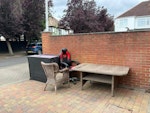 1 bed, 2 chairs, table + glass 1 double bed divan (split in two), wicker chair reusable, gaming chair and garden wicker table with glass top TW7 - removed for £130