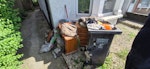 Various wood rubbish and a bin Some wood cabinets, varioua rubbish and a broken bin with rubbish CR7 - removed for £194