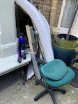 wood hoover mattress chair Wood old kitchen cupboards. Hoover. Office chair. Small single mattress. One steel rod and one mop handle N4 - removed for £117