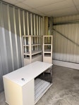 Four items of furniture Two IKEA metal storage units. 1 wooden dog crate with built in storage. 1 desk. All in good condition for charity donation / resale / reuse. BD23 - removed for £143